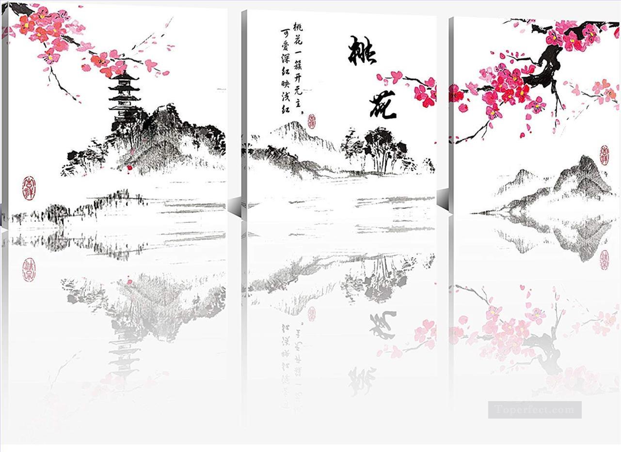 水墨風の梅の花 中国主題油絵